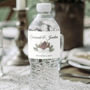 Etiqueta Para Botella De Agua Boda Rústico de color acuático de pinecones y palo