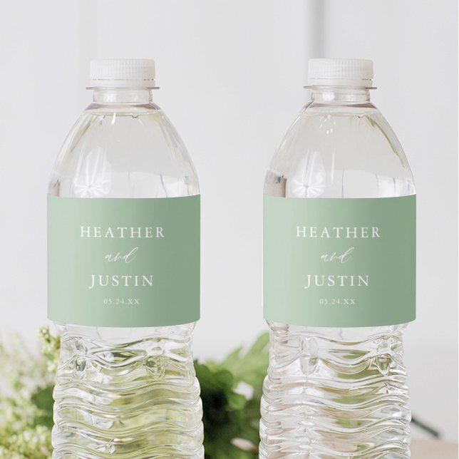 Etiqueta Para Botella De Agua Boda Rústico Elegante Sage Green (Subido por el creador)
