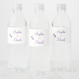 Etiqueta Para Botella De Agua Boda Secret Garden Purple Floral Lovebirds
