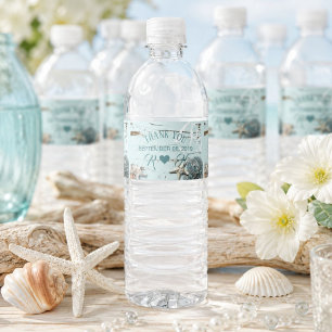 Etiqueta Para Botella De Agua boda tropical de playa azul aquamarina conchas de 