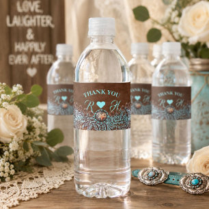 Etiqueta Para Botella De Agua boda vaquera country western marrón turquesa