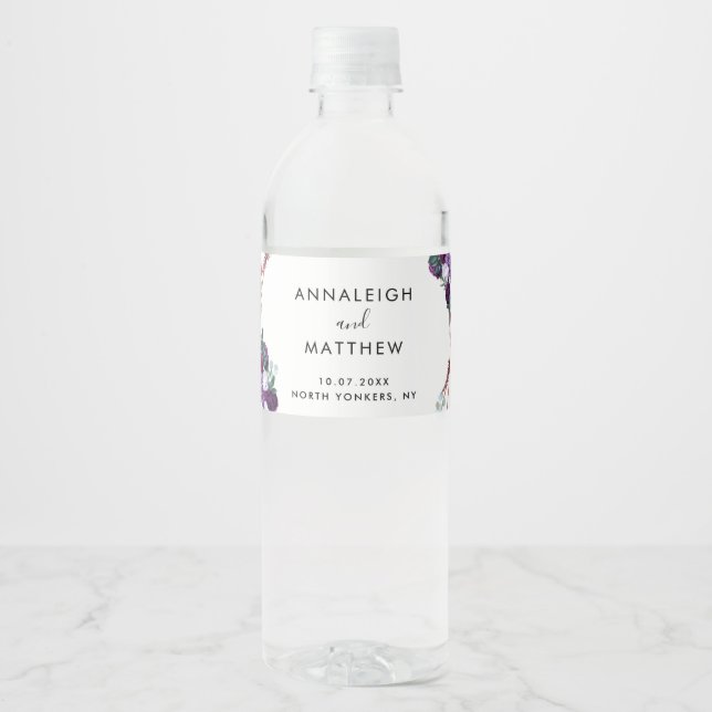 Etiqueta Para Botella De Agua Bodas Botánicos Floral Purple (Anverso)