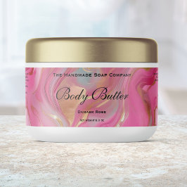 Etiqueta Para Botella De Agua Body Butter Cosmetics Jar Label Pink Marble & Gold
