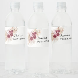 Etiqueta Para Botella De Agua Boho Borgoña Hierba de Pampas