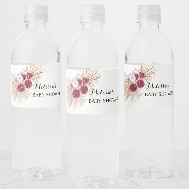 Etiqueta Para Botella De Agua Boho Burgundy Pampas Grass  (Subido por el creador)