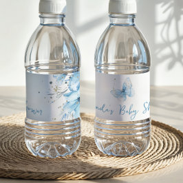 Etiqueta Para Botella De Agua Boho Butterfly Wildflower Floral Blue Baby Shower