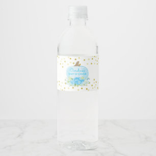 Etiqueta Para Botella De Agua Boho Calabaza Azul y Oro Bebé