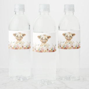 Etiqueta Para Botella De Agua Boho Floral Highland Cow