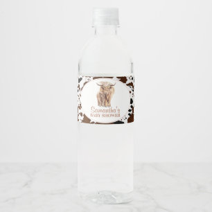 Etiqueta Para Botella De Agua Boho Floral Highland Cow Calf Baby Shower