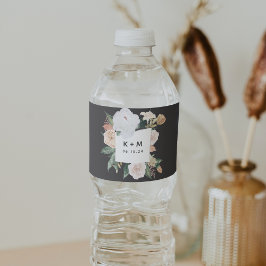 Etiqueta Para Botella De Agua Boho florece Boda floral moderno Monograma