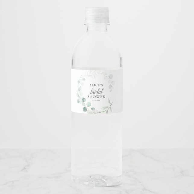 Etiqueta Para Botella De Agua Boho Greenery Eucalyptus Bridal Shower (Anverso)