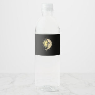 Etiqueta Para Botella De Agua Boho Mystical Sun And Moon Aesthetic Vintage