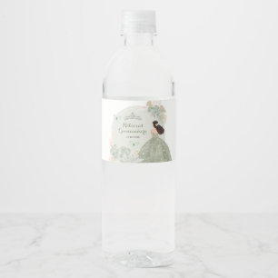 Etiqueta Para Botella De Agua Boho Sage Green Rosas Royal Quinceañera
