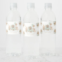 Etiqueta Para Botella De Agua Boho Teddy Bear Sage Green Baby Shower Fiesta