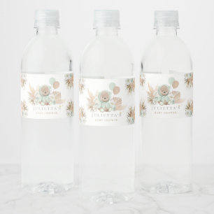 Etiqueta Para Botella De Agua Boho Teddy Bear Sage Green Baby Shower Fiesta