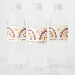 Etiqueta Para Botella De Agua Boho Terracotta Arcoíris Cumpleaños 1 de Niña