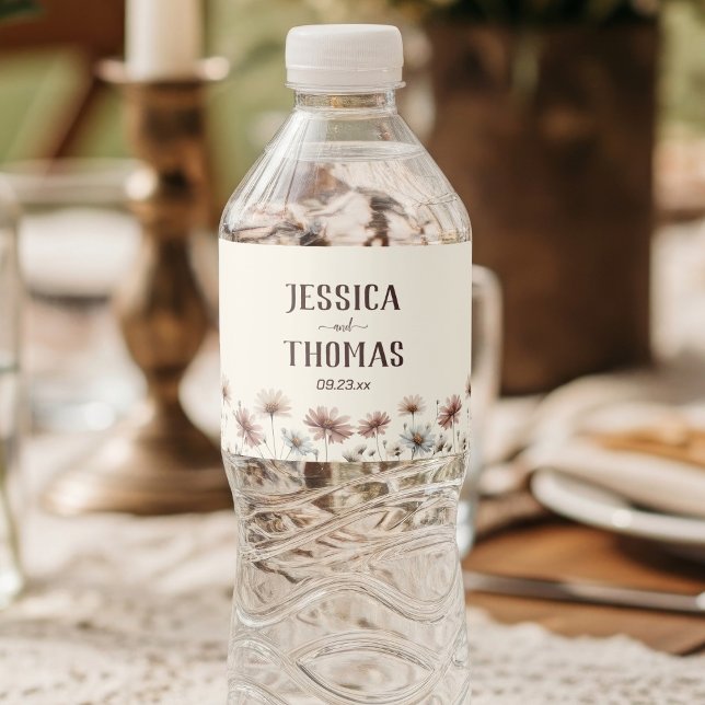 Etiqueta Para Botella De Agua Boho Wildflowers en cream Simple Boda (Subido por el creador)