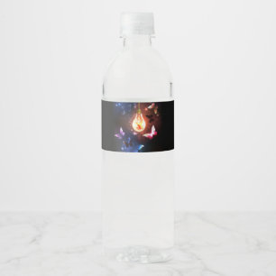 Etiqueta Para Botella De Agua Bombilla brillante con mariposas nocturnas