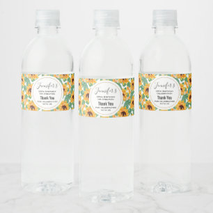 Etiqueta Para Botella De Agua Bonito Sunflowers Amarillo y Patrón Verde Cumpleañ