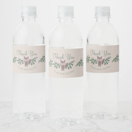 Etiqueta Para Botella De Agua Bosque Zorro Vegetación Baby Shower Rústico   
