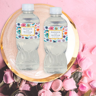 Etiqueta Para Botella De Agua Botánico de primavera acuarela flor silvestre blan