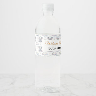 Etiqueta Para Botella De Agua Botella de agua azul de elefante bebé acuarela lin