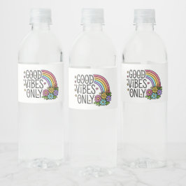 Etiqueta Para Botella De Agua Botella de agua de arcoíris retro con buenas vibra