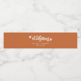 Etiqueta Para Botella De Agua Botella de agua de boda naranja y crema retro mode