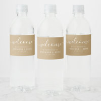 Botella de agua sencilla elegante, blanca y Boda d