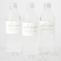 Botella de agua sencilla elegante, blanca y Boda d