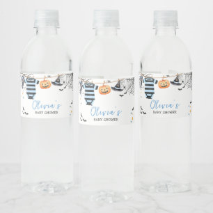 Etiqueta Para Botella De Agua Boy Little Boo Halloween Pumpkin Baby Shower