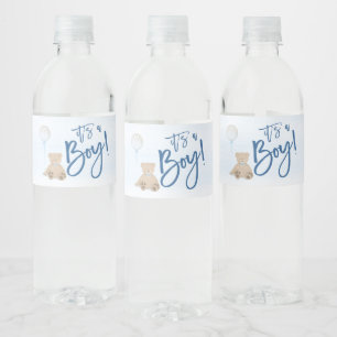 Etiqueta Para Botella De Agua Boy Teddy Bear Blue Balloon Baby Shower