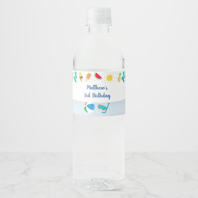 Etiqueta Para Botella De Agua Boys Pool Fiesta Cumpleaños (Anverso)