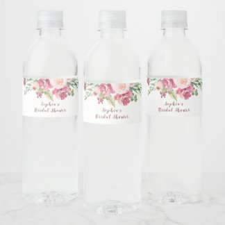 Etiqueta Para Botella De Agua Bridal Rubor Gold Watercolor Floral Rosa