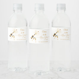 Etiqueta Para Botella De Agua Brindis de Champagne Dorado para la Fiesta de Año