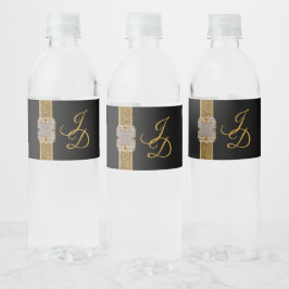 Etiqueta Para Botella De Agua Broche Elegante de Purpurina Dorada Negra para Bod
