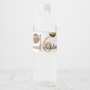Etiqueta Para Botella De Agua Bronce Lunares Rosa Dorado Cumpleaños Dulces 16