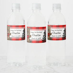 Etiqueta Para Botella De Agua Búfalo de oso marrón rubio tocado tercer cumpleaño