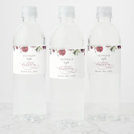 Etiqueta Para Botella De Agua Burgundy Flowers, Pink Flowers, Boho, Birthday