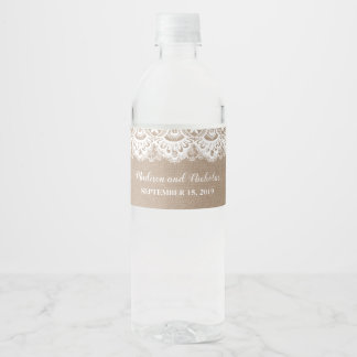 Etiqueta Para Botella De Agua Burlap y Boda de encaje botellas de agua Rústicas