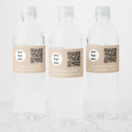 Etiqueta Para Botella De Agua Business Logo QR Code Text Website Beige Customer