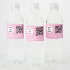 Etiqueta Para Botella De Agua Business Logo QR Code Text Website Pink Customer
