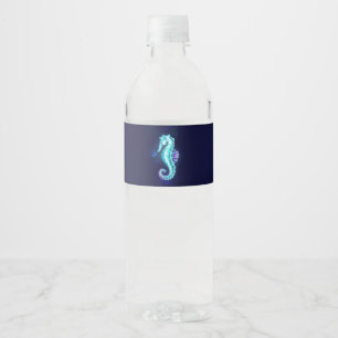 Etiqueta Para Botella De Agua caballito de mar de hielo de cristal sobre fondo a