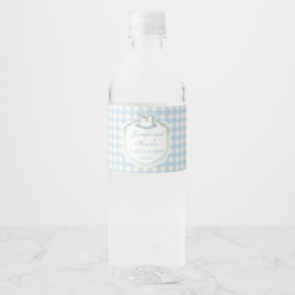 Etiqueta Para Botella De Agua Caballo de gingham azul claro escudo de bebé ducha