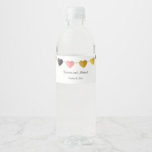 Etiqueta Para Botella De Agua Cadena de Corazones Boda Novia Novio Personalizada