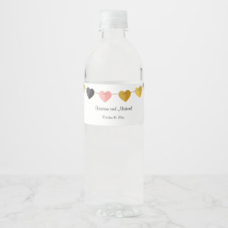 Etiqueta Para Botella De Agua Cadena de Corazones Boda Novia Novio Personalizada
