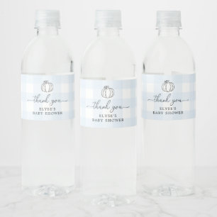 Etiqueta Para Botella De Agua Calabaza Azul Gingham Gracias Por Favor Botella De