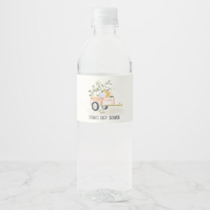 Etiqueta Para Botella De Agua Calabaza Localmente Cultivada Carro Acuarela Baby 