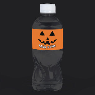 Etiqueta Para Botella De Agua Calabaza Naranja Personalizada de Halloween con Tu