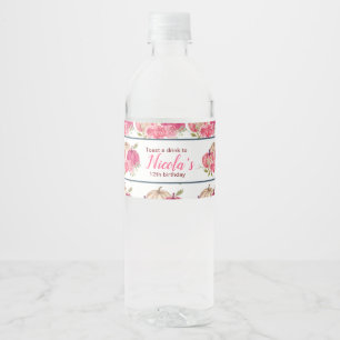 Etiqueta Para Botella De Agua Calabazas Florales de Color Rosa Caliente Cumpleañ